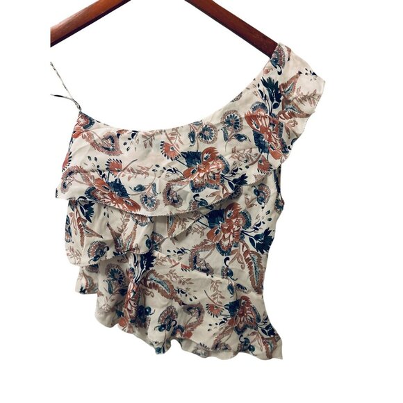 INTERMIX Floral Print One-Shoulder Ruffled Blouse Lightweight Size Small - Picture 6 of 8